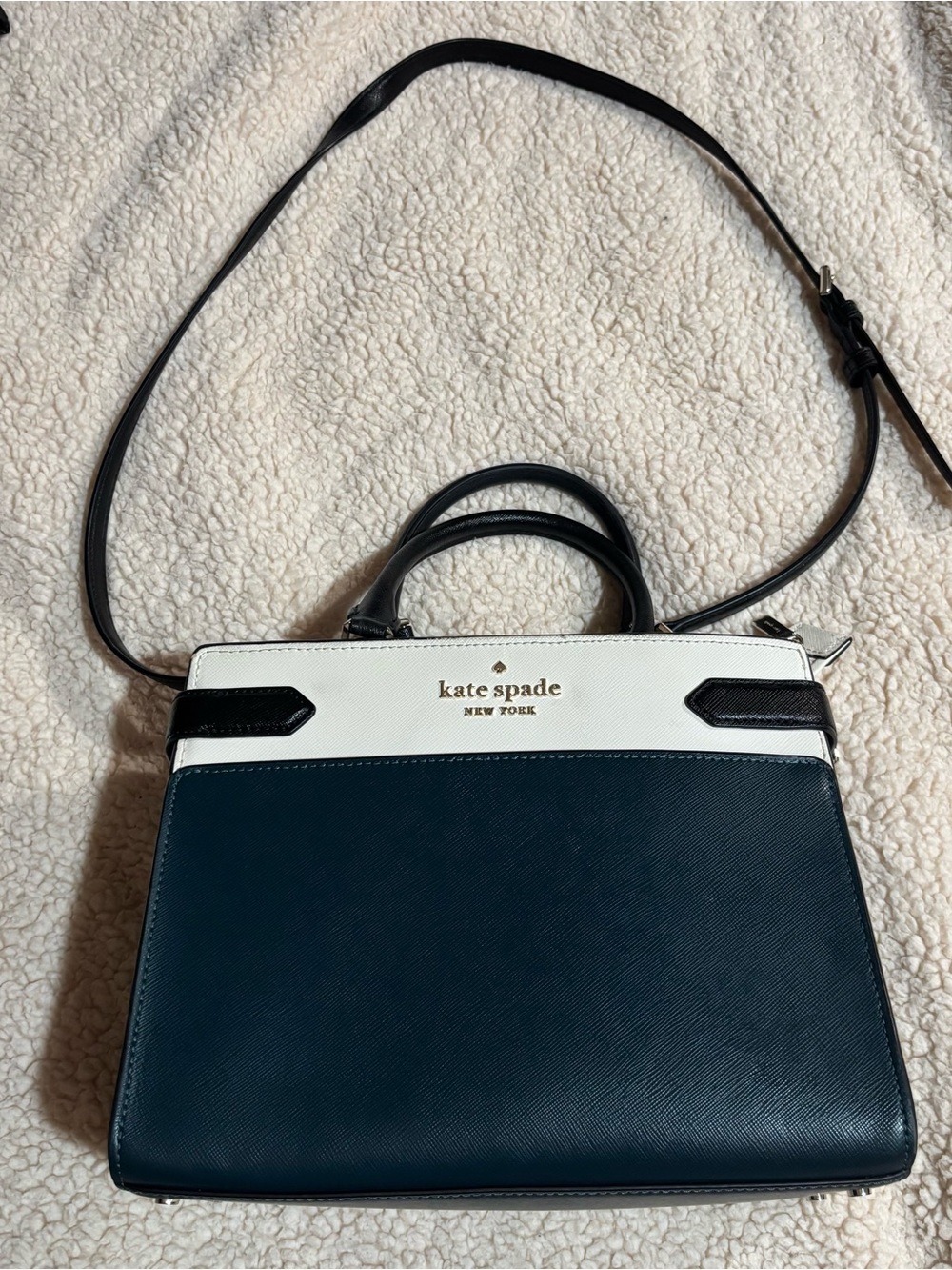 Kate Spade Green, White and Black Staci Structured Satchel